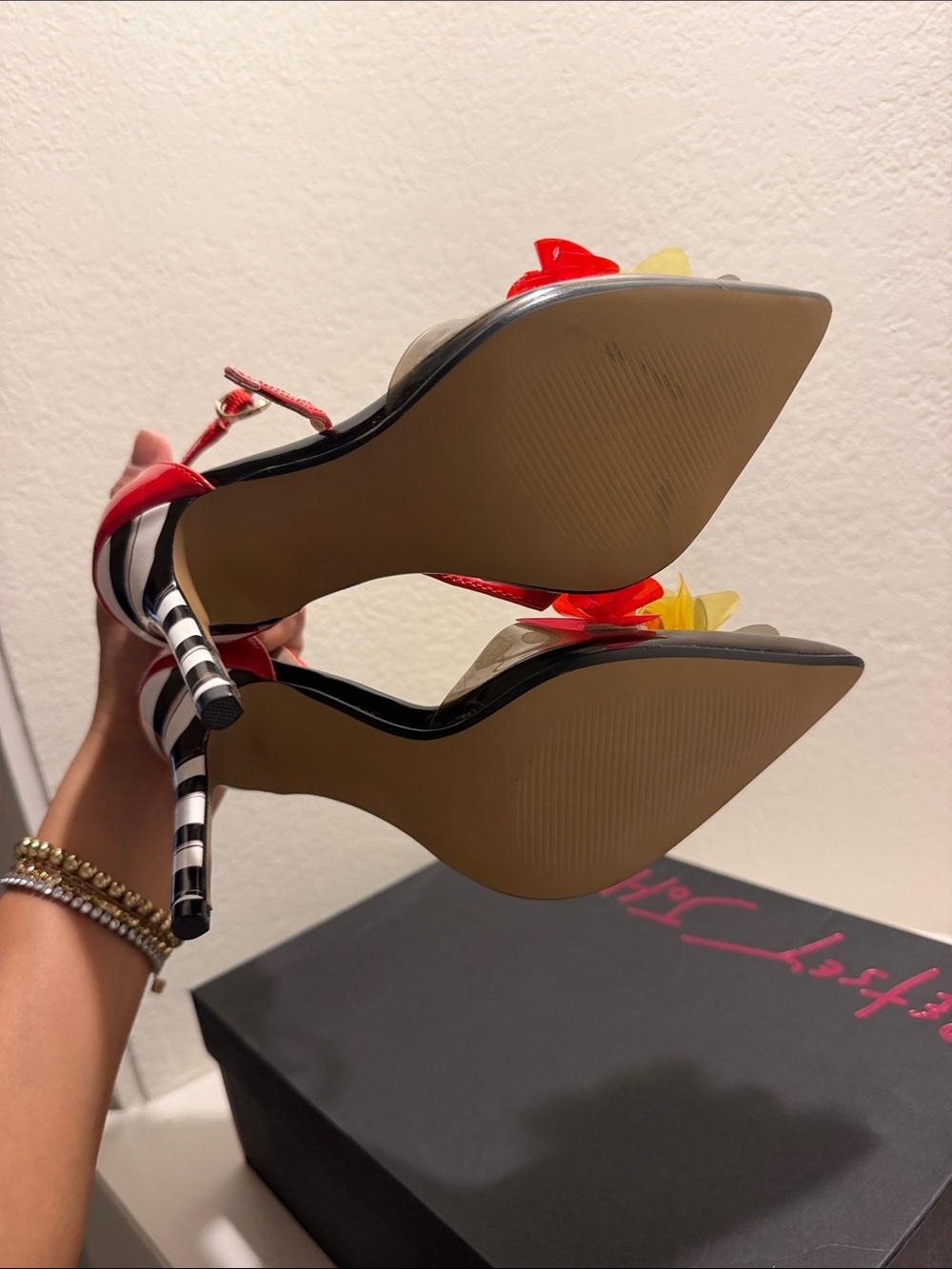 Betsey Johnson Red Pointed-Toe Heels with Floral Accents - Picture 4 of 6